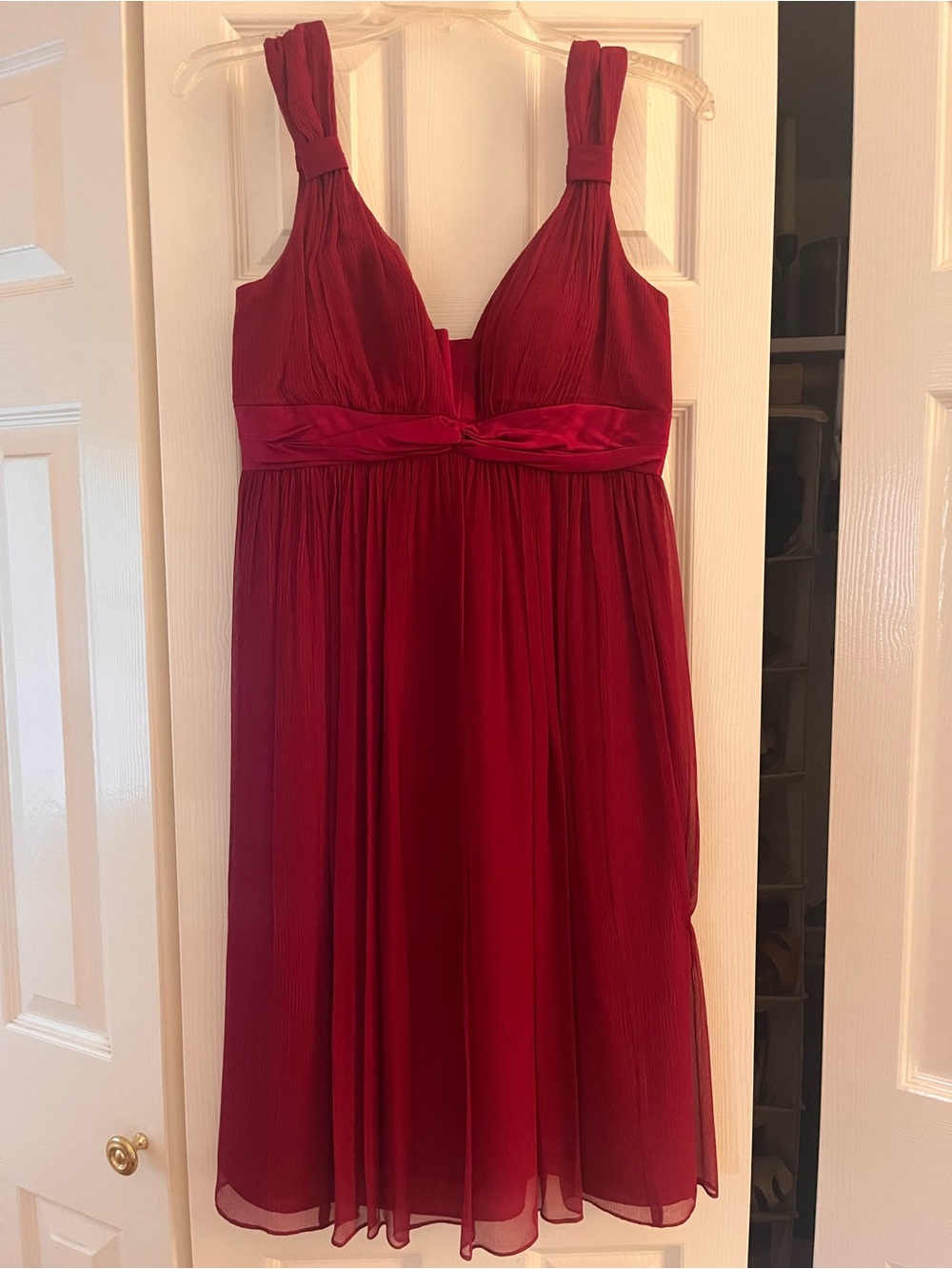 Vintage Y2K silk Maggy London Red Pleated Empire-Waist Midi Dress